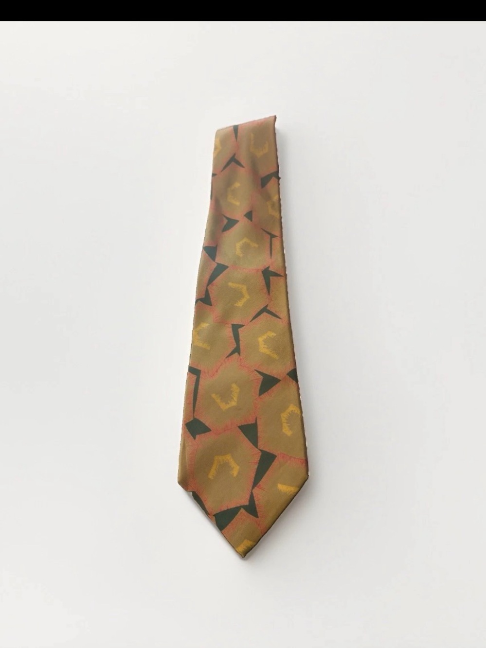 Geoffrey Beene Olive and Yellow Geometric Silk Tie